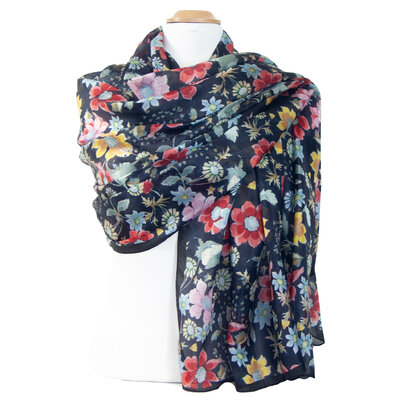 etole noire en soie fleurie pour femme Aline