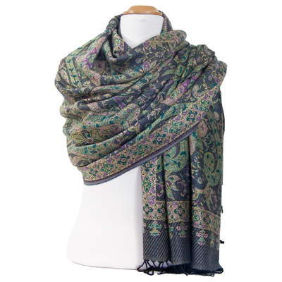 Etole pashmina violet vert motifs baroques