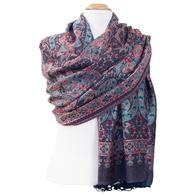 Etole pashmina rouge vert motifs baroques
