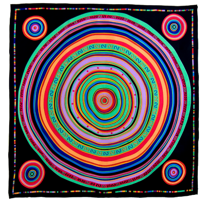 Foulard en soie satin noir cercles premium 90 x 90 cm