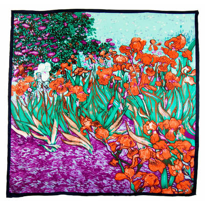 Foulard en soie carré artysilk iris rouge inspiration Van Gogh