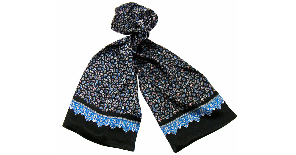 UK_Stone Foulard Homme 100% Soie Motif Vintage - Écharpe Élégante Tressée Bleu Marine