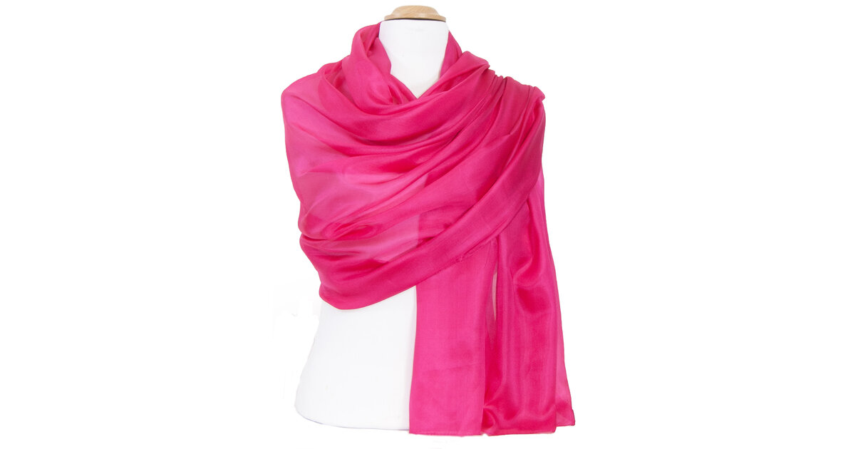 Écharpe Foulard Shanghai Tang En Soie - Rose Fuchsia à Reflets Bleu Mauve - Occasion