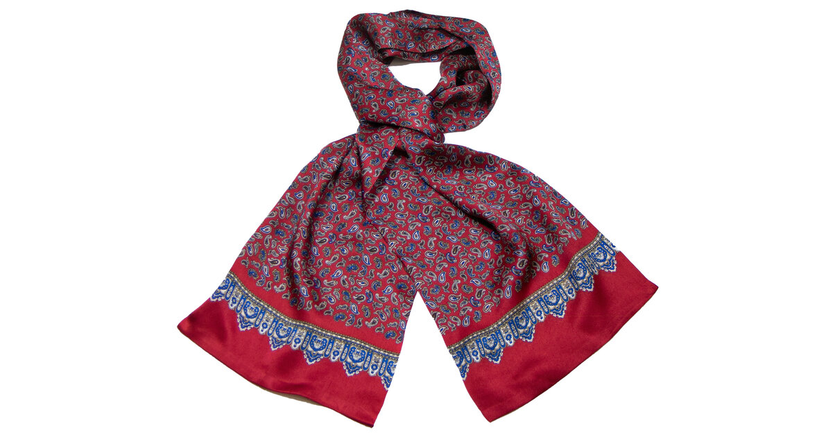 Écharpe élégante Pour Homme En Soie Et Laine Bordeaux - Motifs Beige/vert, Neuve