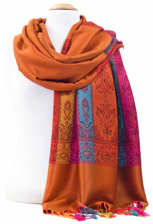 Étole Pashmina Et Soie Motifs Pivoine - 170x72 Cm - 70% Pashmina 30% Soie - Écharpe Femme élégante