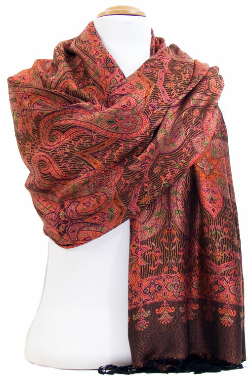 Etole écharpe En Pashmina Et Soie - Motif Roses - Dimensions 170x70 Cm Avec Franges - Douce Et Chaude - Accessoire élégant Pour Femme