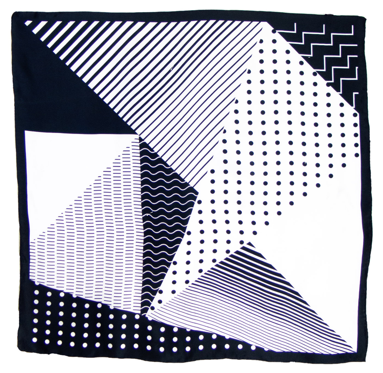 Foulard carr de soie noir et blanc graphique Grand carr soie