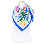 foulard en soie femme carré bleu bouquet fleurs