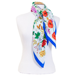 foulard rouge soie carre femme bleu bouquet fleurs