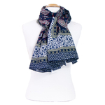 chèche femme foulard paréo bleu marine coton motifs traditionnels indiens Jay