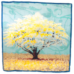 foulard carré en soie jaune 110 cm  pour femme arbre