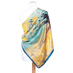 carré en soie foulard femme jaune 110 cm arbre