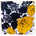foulard carré en soie jaune noir fleuri 110 cm  pour femme Julie