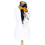 Foulard carré en soie jaune noir fleuri 110 cm Julie