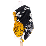 carré en soie foulard femme jaune noir fleuri  110 cm Julie