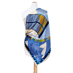carré en soie foulard femme bleu 110 cm Sylvie