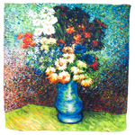 foulard carré en soie reproduction tableau fleurs dans un vase bleu Vincent Van Gogh