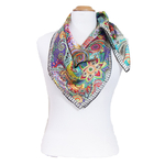 carré en soie foulard femme vert motifs cachemire