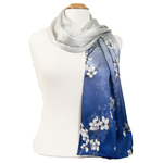 foulard écharpe soie femme bleu fleurs de cerisier