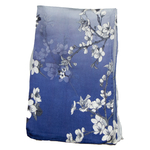foulard soie bleu écharpe femme fleurs de cerisiers