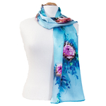 foulard soie bleu écharpe femme fleurs Amandine