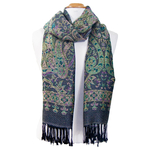 Etole pashmina violet vert motifs baroques femme