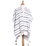 poncho chèche bleu marine frises pompons POE-FAN 10 2