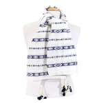 poncho chèche bleu marine frises pompons POE-FAN 10 1