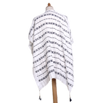poncho chèche bleu marine frises pompons POE-FAN 10 4