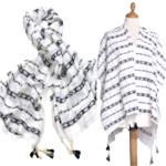poncho chèche bleu marine frises pompons POE-FAN 10 12
