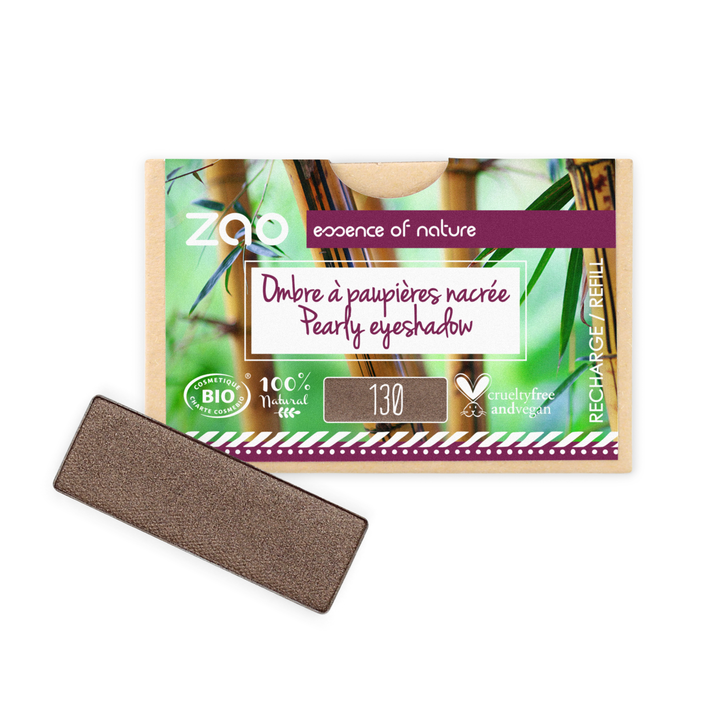 Recharge Ombre à paupières rectangle ZAO 130 Marron intense