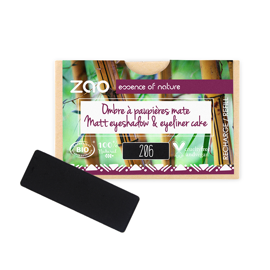 Recharge Ombre à paupières rectangle ZAO 206 Noir /eyeliner cake