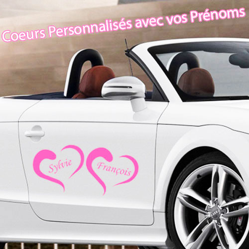 Stickers Mariage vos prénoms dans des coeurs