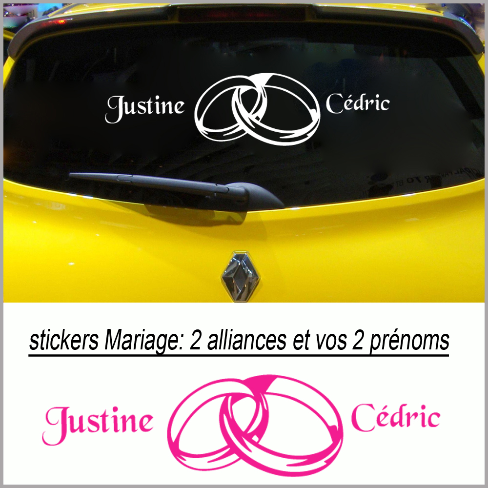 Stickers mariage 2 alliances avec vos prénoms