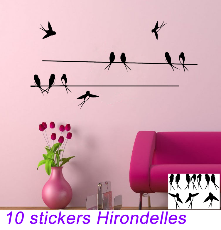 10 stickers autocollant Hirondelles et 2 fils