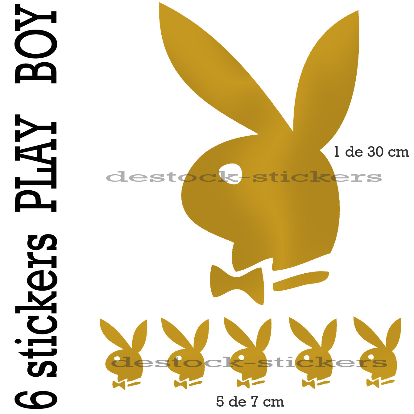 Stickers autocollant 6 Play Boy doré mat
