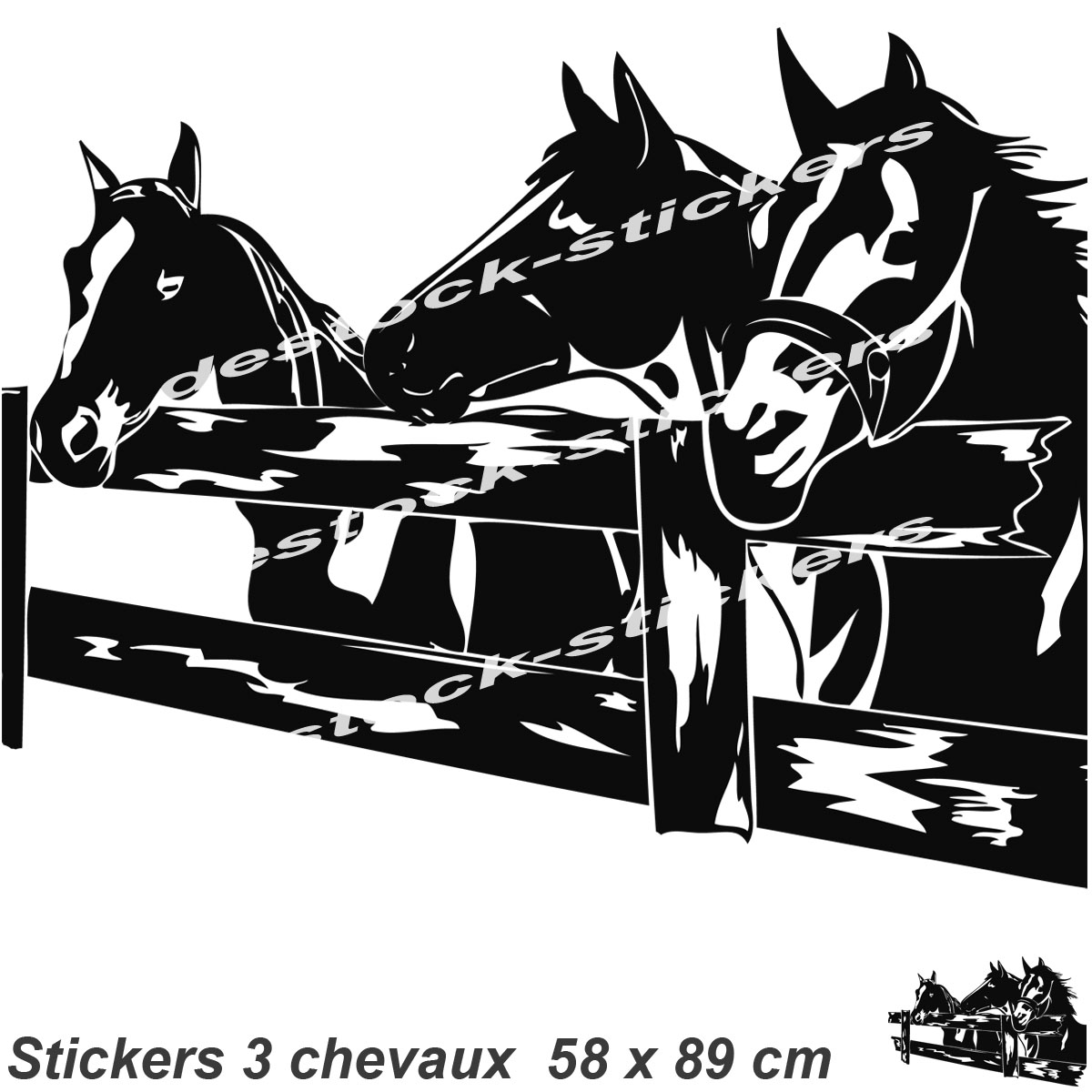 Stickers équitation 3 chevaux 58 x 89 cm