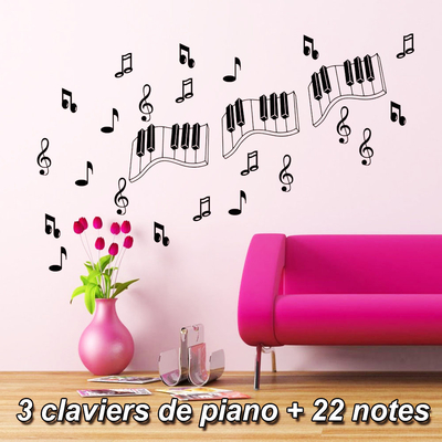 Stickers musique 3 claviers de piano et notes