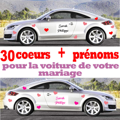 stickers déco mariage 30 coeurs + 2 prénoms