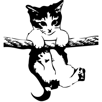 sticker autocollant chaton sur la corde 28 x 30 cm