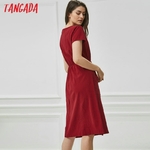 Tangada-2019-t-coton-robe-femmes-tunique-col-en-v-manches-courtes-rose-midi-robes-poche