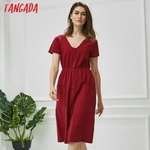 Tangada-2019-t-coton-robe-femmes-tunique-col-en-v-manches-courtes-rose-midi-robes-poche