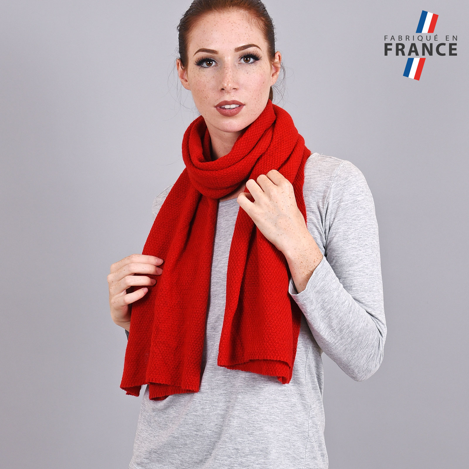 Echarpe cachemire et laine rouge uni Fabrication Française