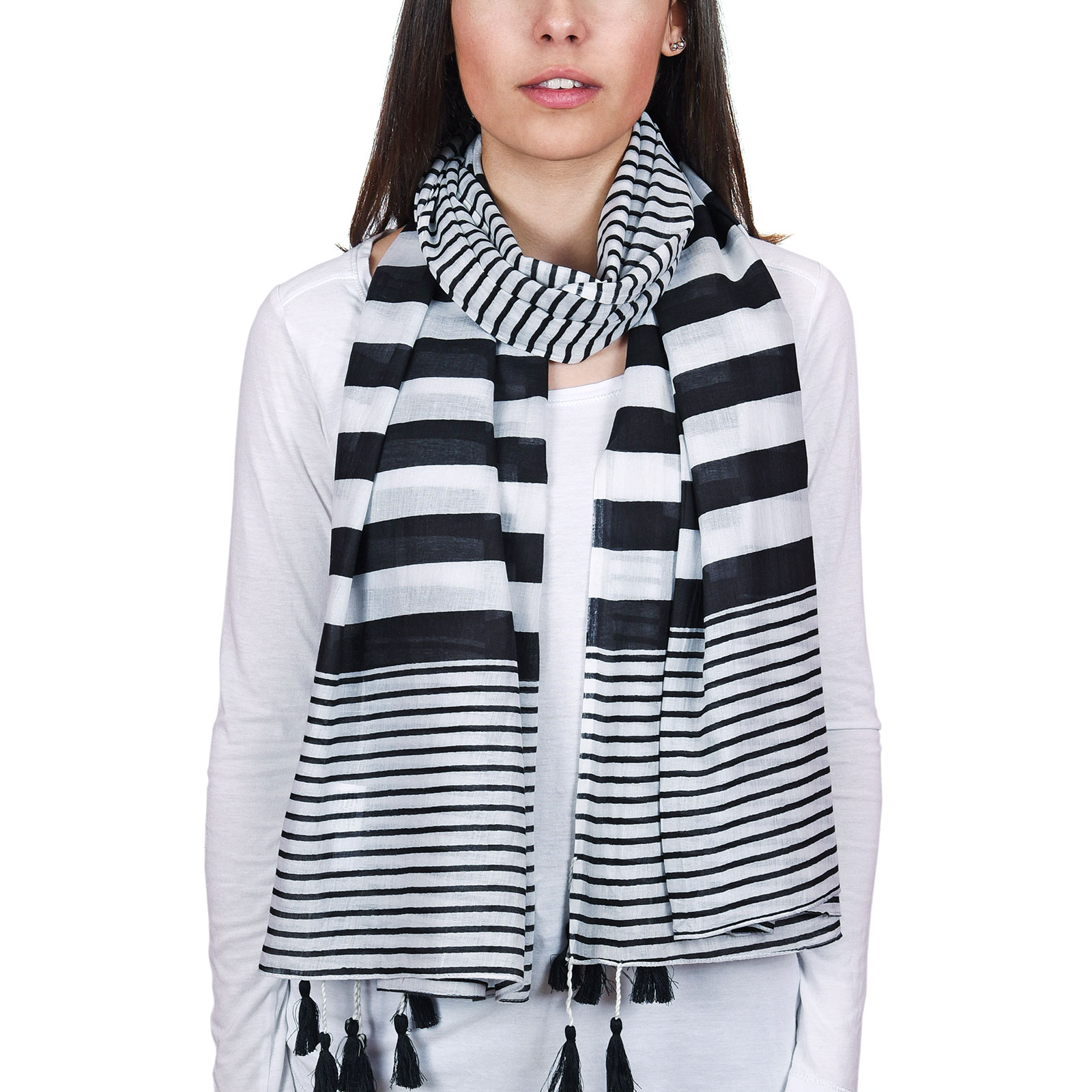 foulard-coton-pompons-noire--AT-04667