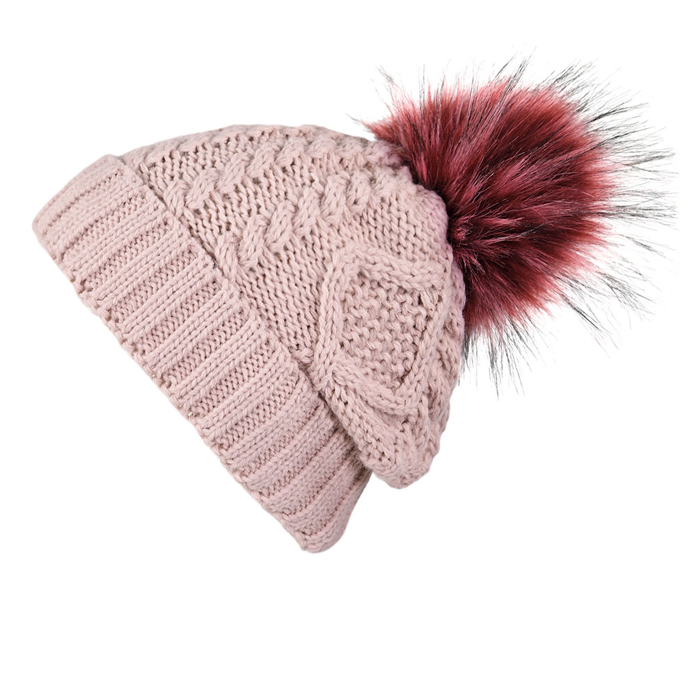 Bonnet cachemire rose pompon