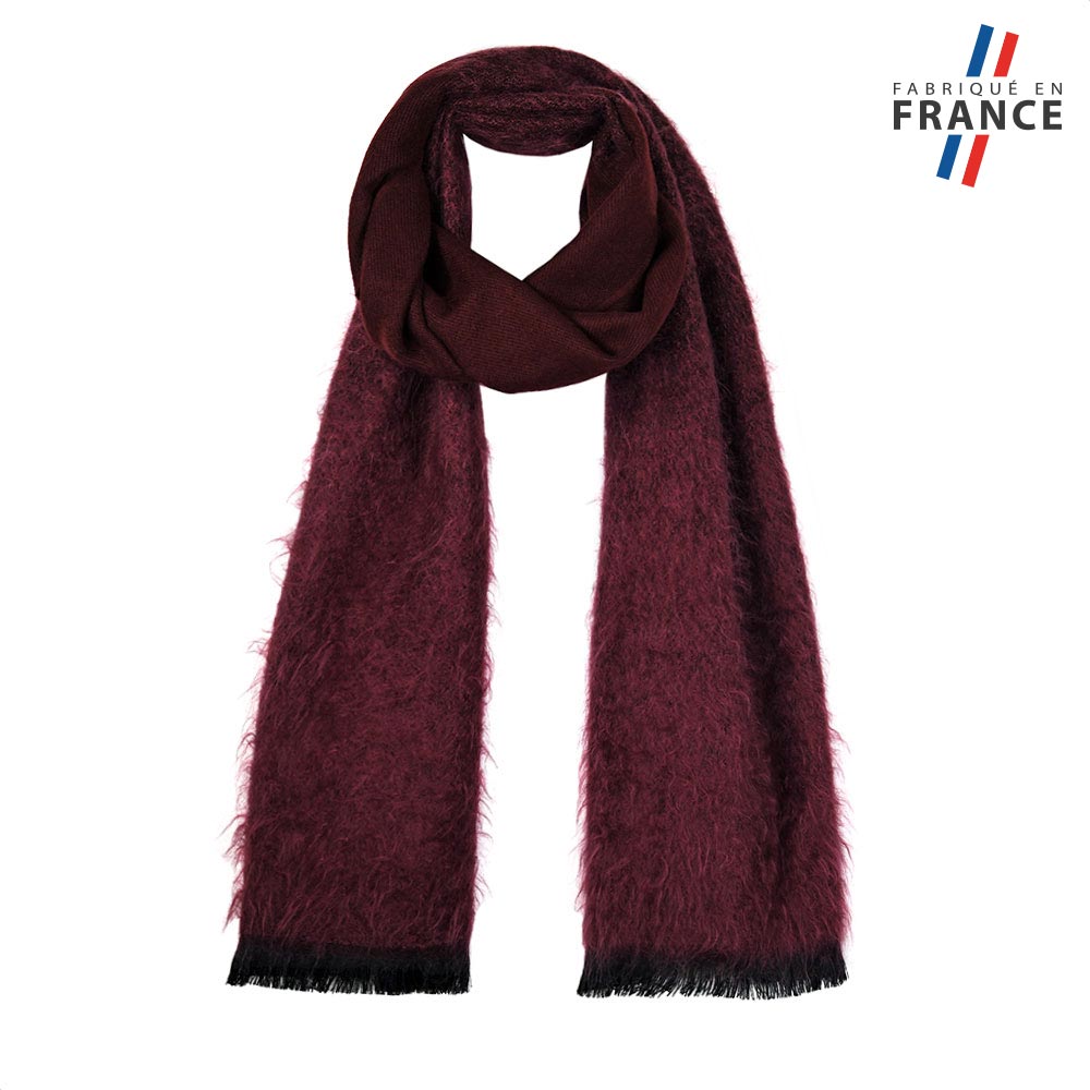 Écharpe longue bordeaux vintage des années 70 et 80 avec motif de bordure nouée