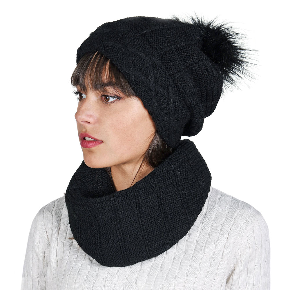 Ensemble hiver bonnet et snood femme Noir Komin