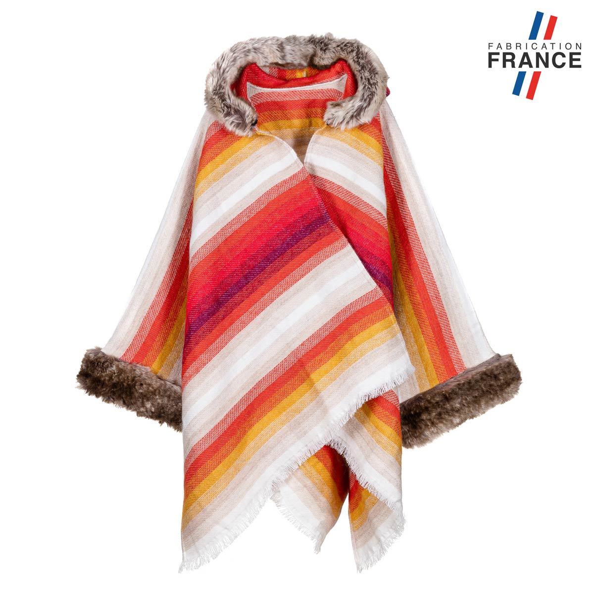 poncho-raye-avec-col-fourrure-made-in-france-AT-06143