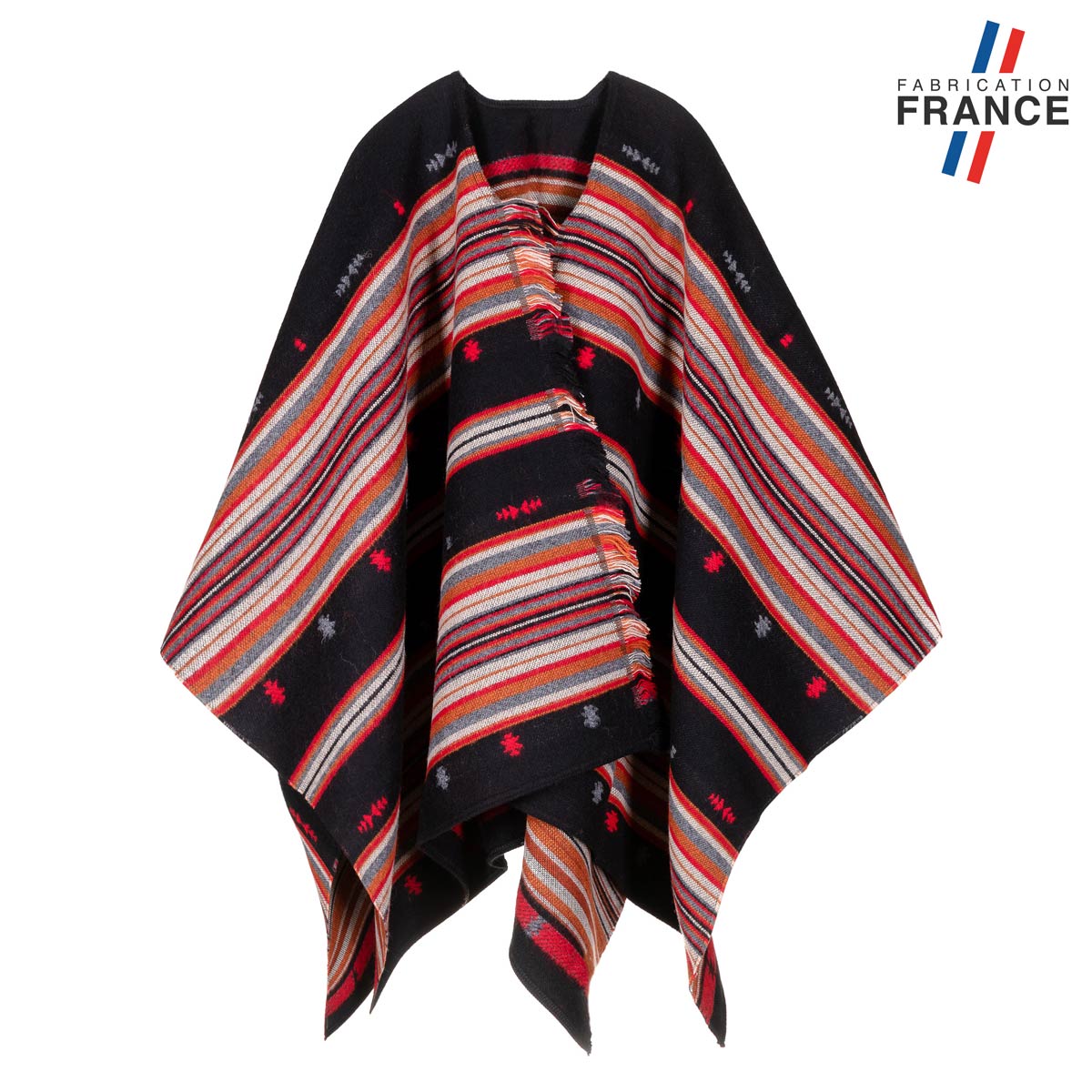 Poncho-femme-raye-noir-rouge-fabrication-francaise--AT-06181_F12-1FR