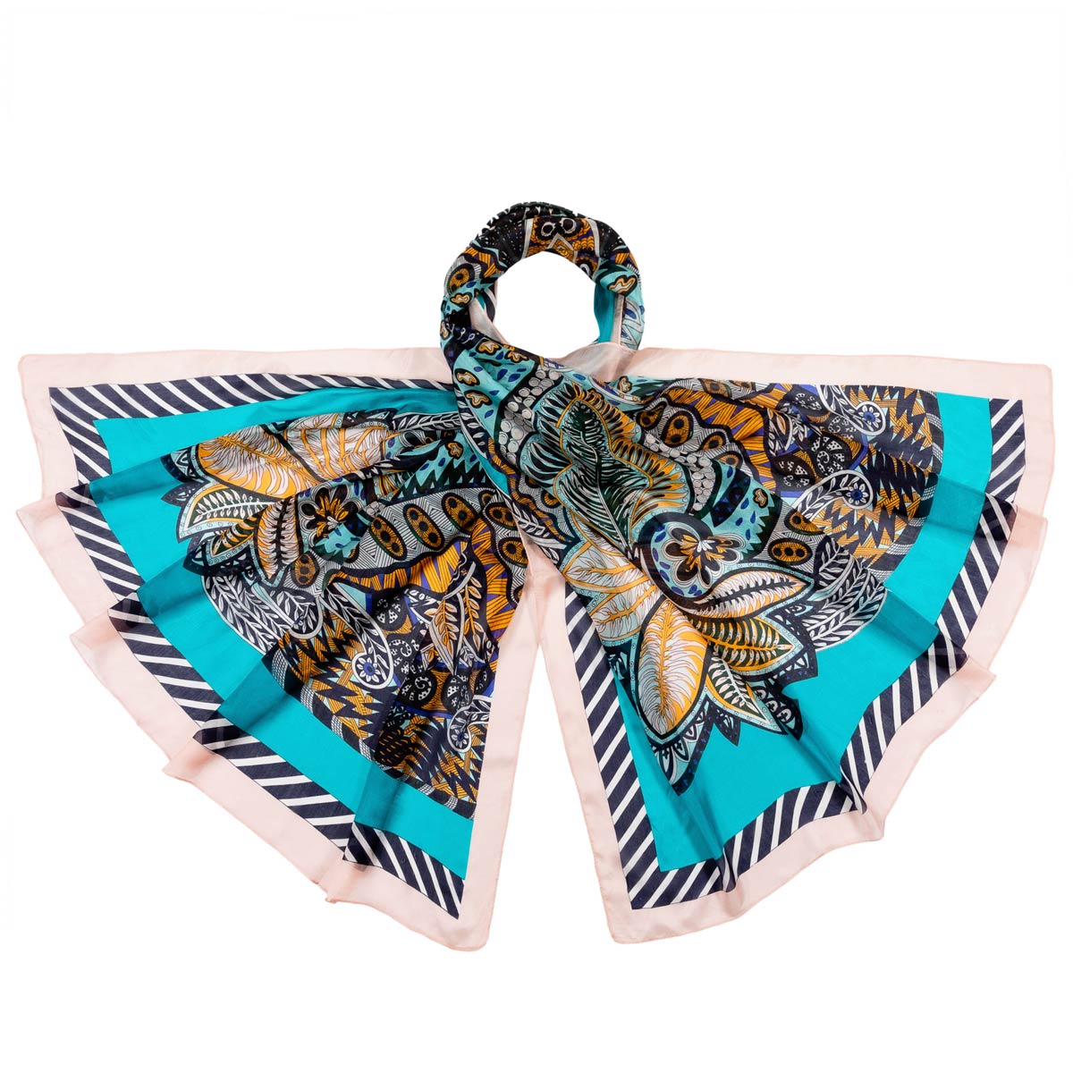 etole-femme-soie-bleue-feuilles-AT-06338